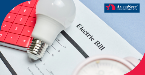 An electric bill with a light bulb and a red calculator